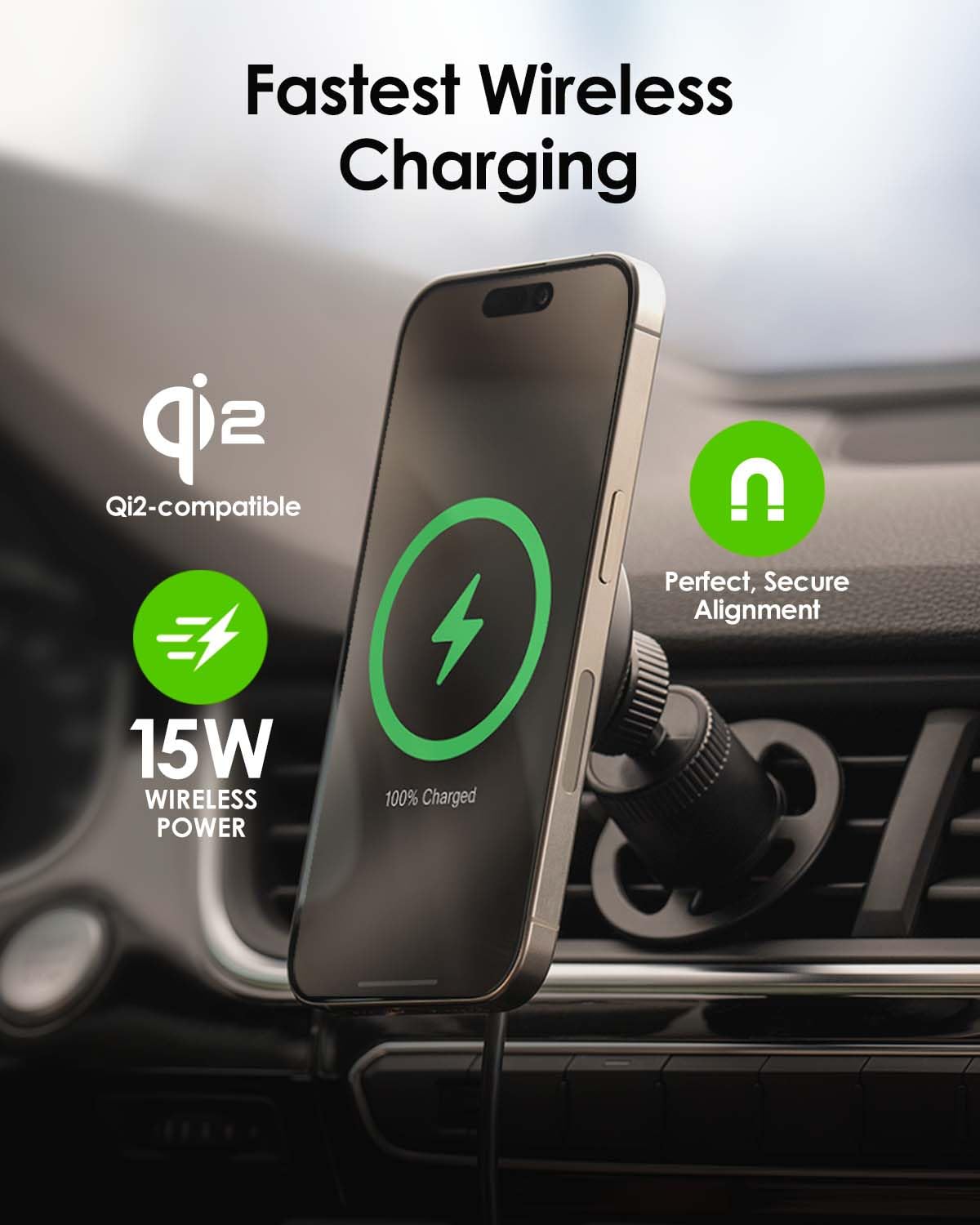 Mophie - Snap Plus Wireless Charging Car Vent Mount With Qi2 - Black