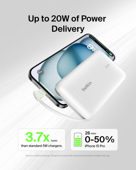 Belkin - Boostcharge Power Bank With Integrated Cable 10,000 Mah - White