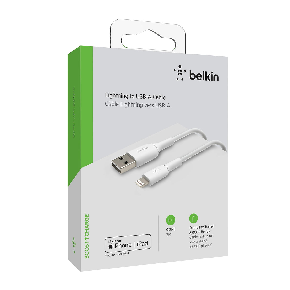 Belkin - Boost Up Charge Usb A To Apple Lightning Cable 10ft - White