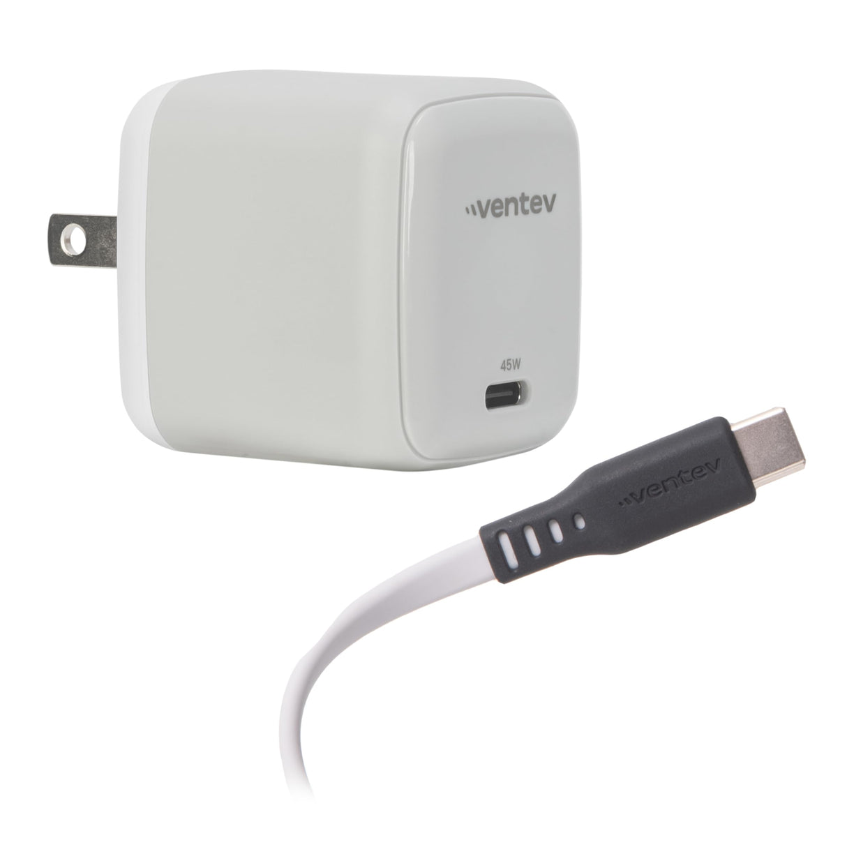 Ventev - Ultrafast Gan Mini 45w Wall Charger And 5a Usb C To Usb C Cable - White