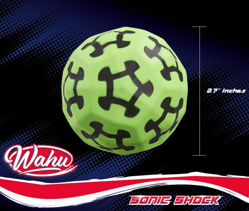 Wahu Sonic Shock Ball, Bounces up to 60' in The Air, 2.7" Ultra-Bounce Foam Outdoor Throw and Catch Ball for Kids Ages 5+, Green