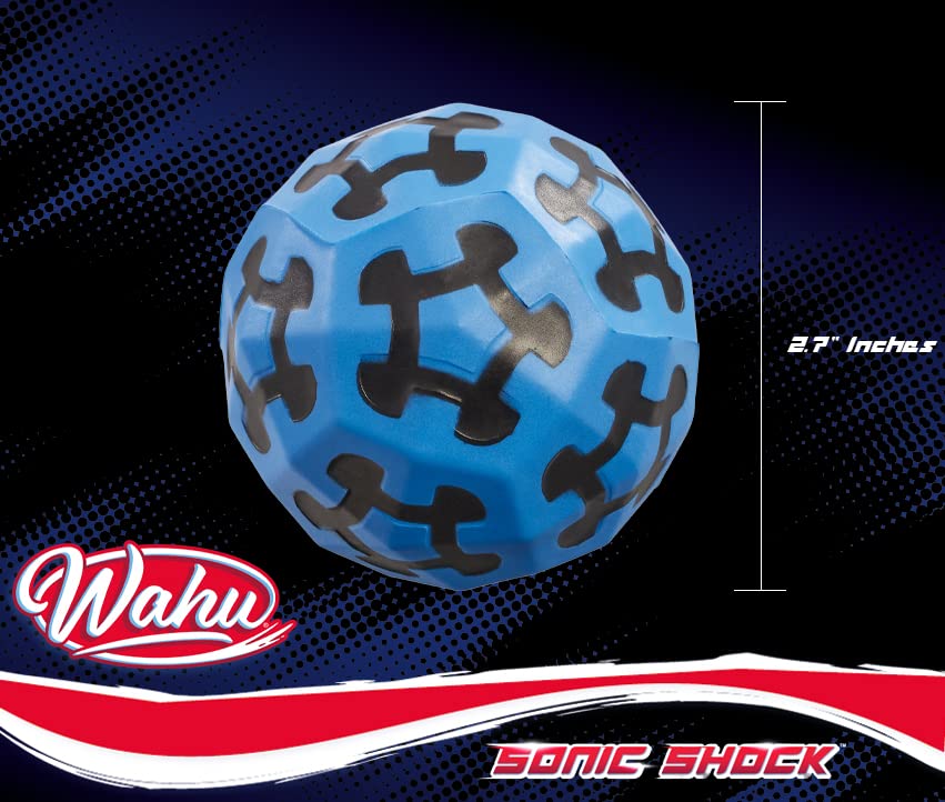 Wahu Sonic Shock Ball, Bounces up to 60' in The Air, 2.7" Ultra-Bounce Foam Outdoor Throw and Catch Ball for Kids Ages 5+, Blue