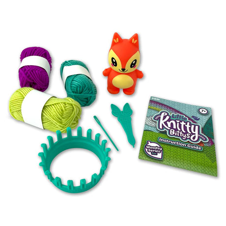 PlayMonster Little Knitty Bittys Fox - Beginner Knitting Craft Kit - Makes 3 Mini Projects - Collect & Trade Clothes - Ages 7+