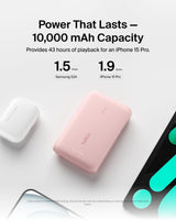 Belkin - Boostcharge Power Bank With Integrated Cable 10,000 Mah - Pink