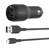 Belkin - Boost Up Charge Dual Port Usb A Car Charger 24w With Apple Lightning Cable 3ft - Black