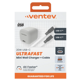 Ventev - 20W ULTRAFAST USB C Universal Wall Charger and USB C to USB C Cable - Gray
