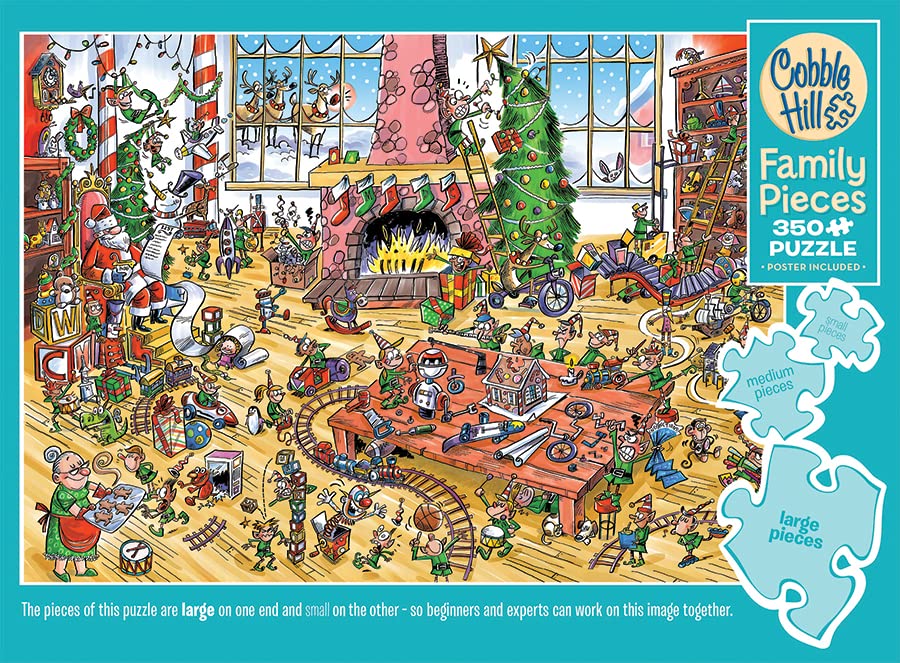 Cobble Hill Family Piece's 350 Puzzle - Elves at Work - Sample Poster Included