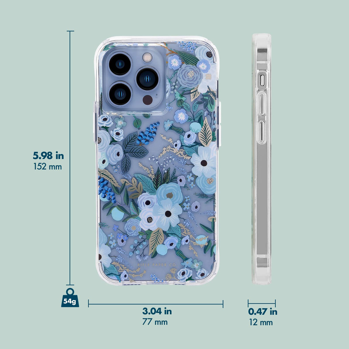 Rifle Paper Co. iPhone 13 Pro Case - Garden Party Blue [10ft Drop Protection] [Wireless Charging] Floral Printed Slim Phone Case for iPhone 13 Pro 6.1" with Shock Absorbing Material, Anti Scratch