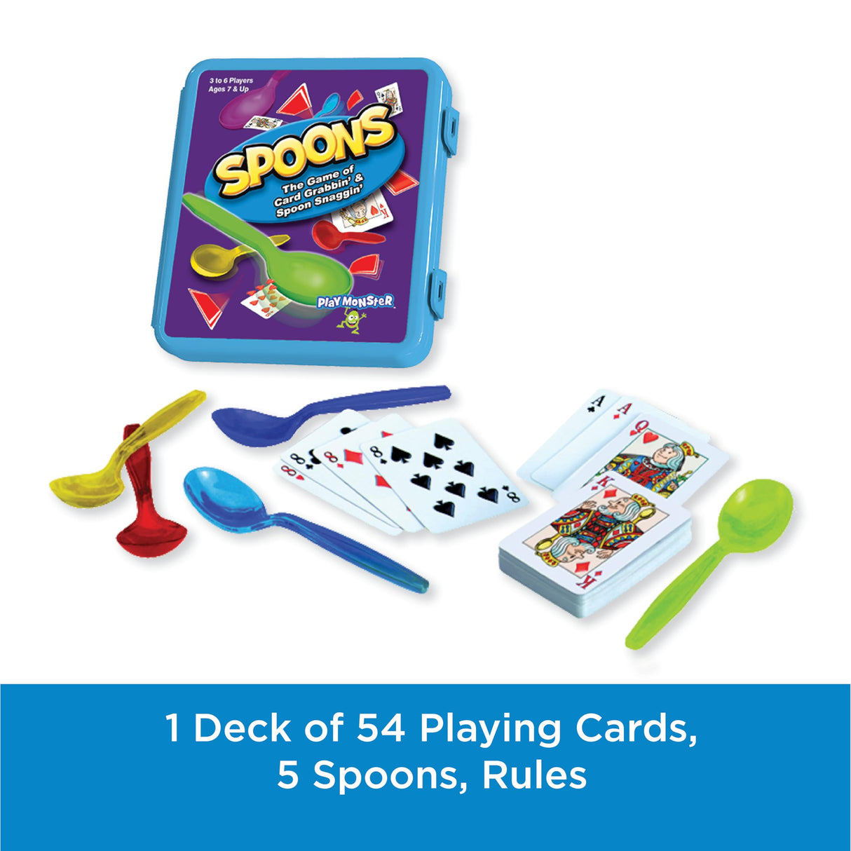 Play Monster Spoons in a Case, Card Games for Kids - Spoons Game, Deck of Cards, Fun Family Games for Kids and Adults, Playing Cards, Game Night, Travel Games, 3-6 Multi-Player Card Game, Games for Adults, Ages 7+