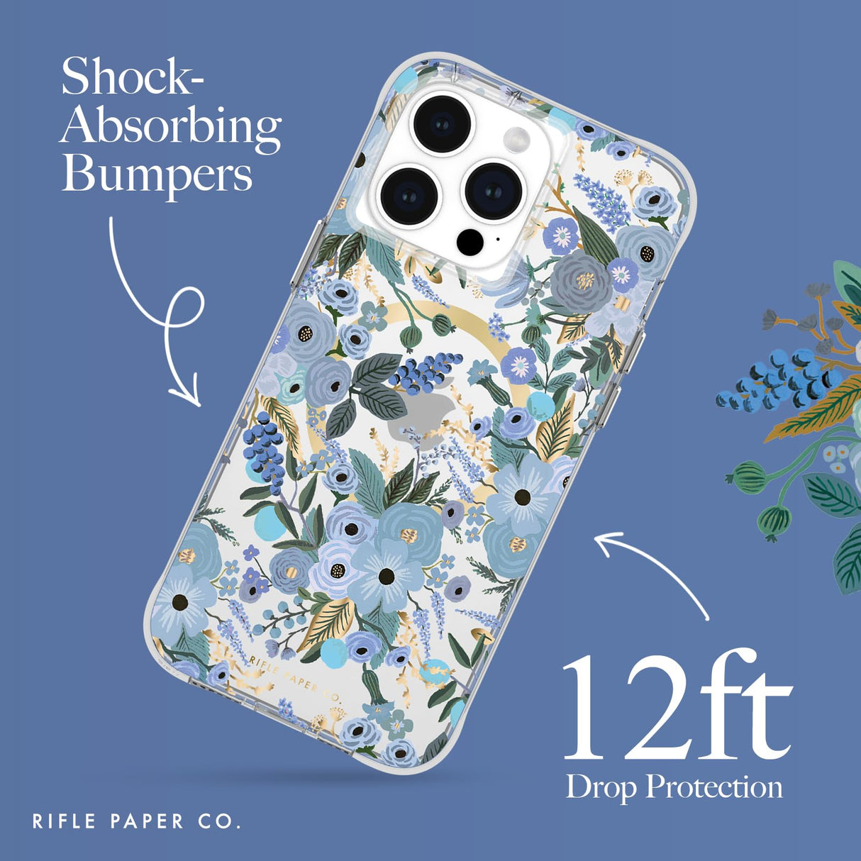 Rifle Paper Co - Magsafe Case For Apple Iphone 15 Pro Max - Garden Party Blue