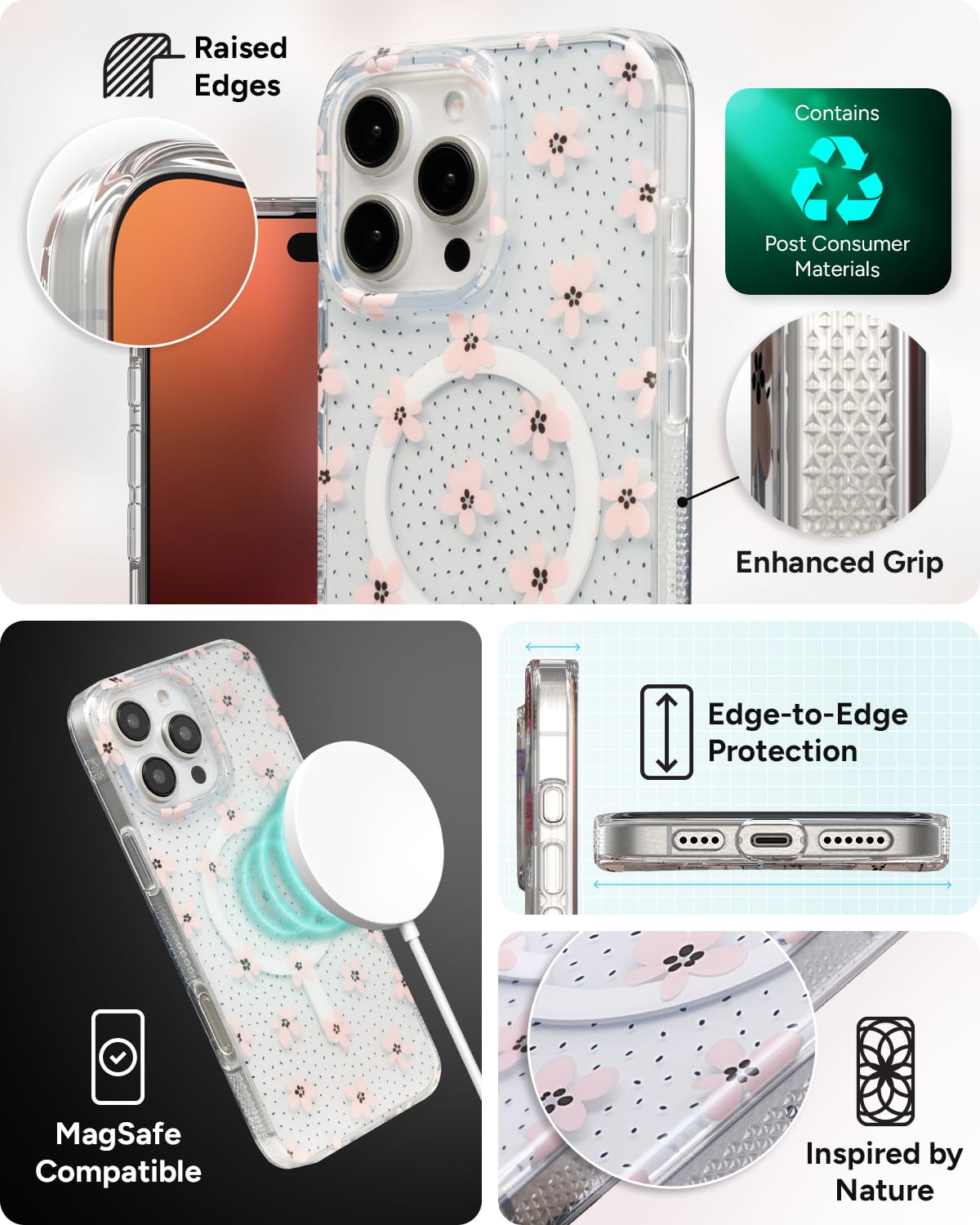 Zagg - Milan Snap Magsafe Case For Apple Iphone 16 Pro Max - Pink Daisies