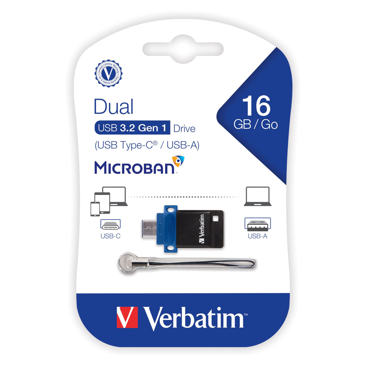 Verbatim 16GB Store ‘n’ Go Dual OTG USB 3.2 Gen 1 Flash Drive for USB-C Devices – 2 in 1 Type C Thumb Drive