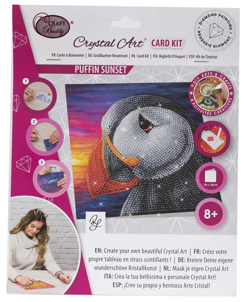 Craft Buddy DIY Crystal Art / Diamond Painting Greetings Card Kit - Puffin Sunset