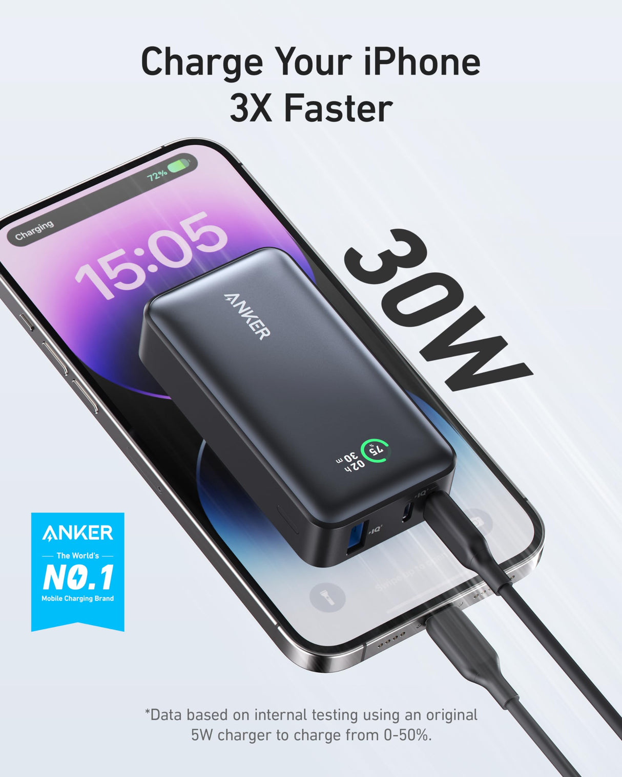 Anker - Nano Power Bank 10,000 Mah 30w With Built In Usb C Cable - Black