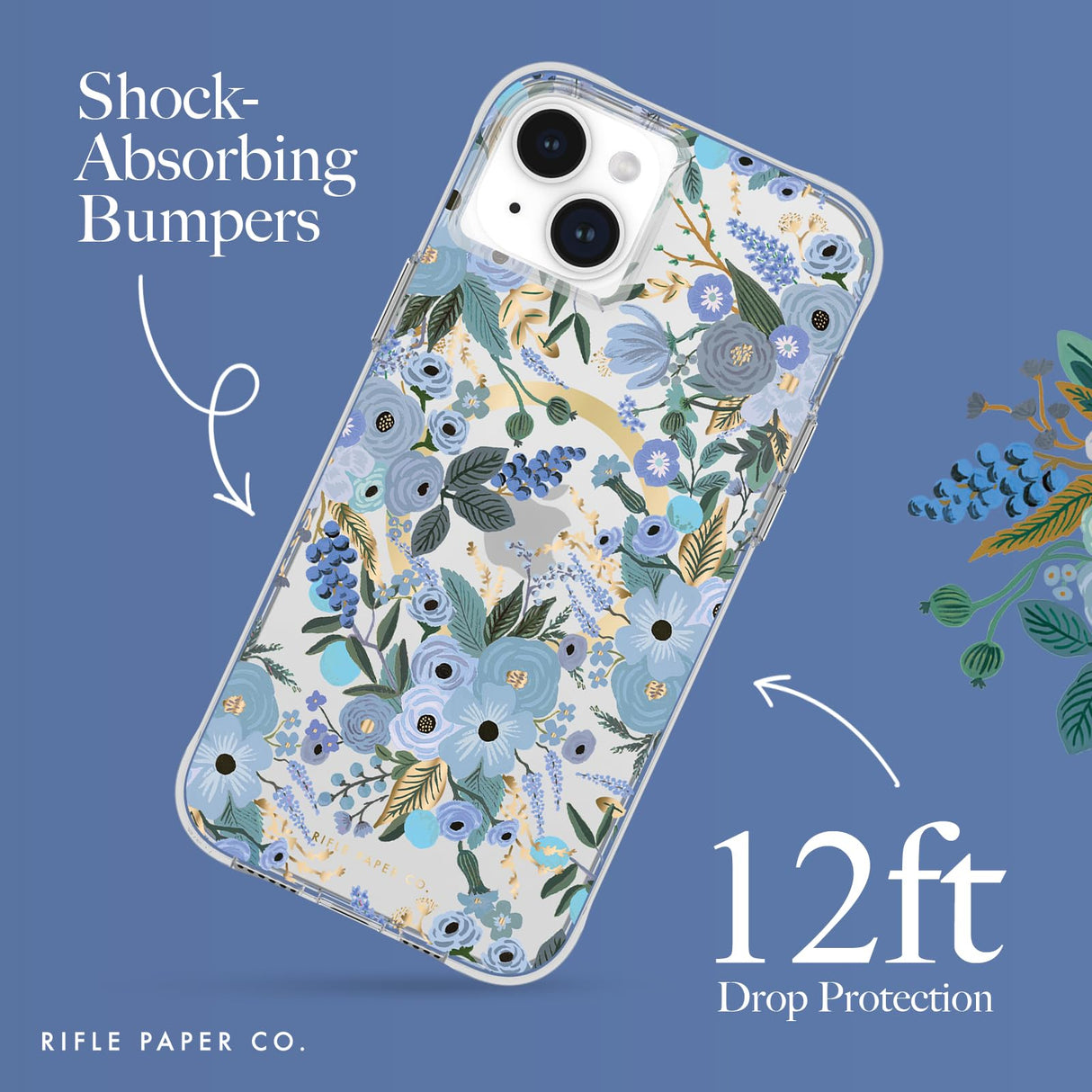 Rifle Paper Co - Magsafe Case For Apple Iphone 15 Plus - Garden Party Blue