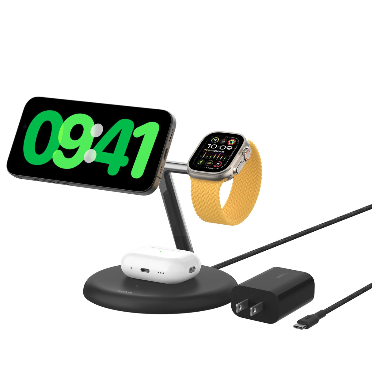 Belkin - Boost Charge Pro 3 In 1 Wireless Charging Stand With Qi2 - Black