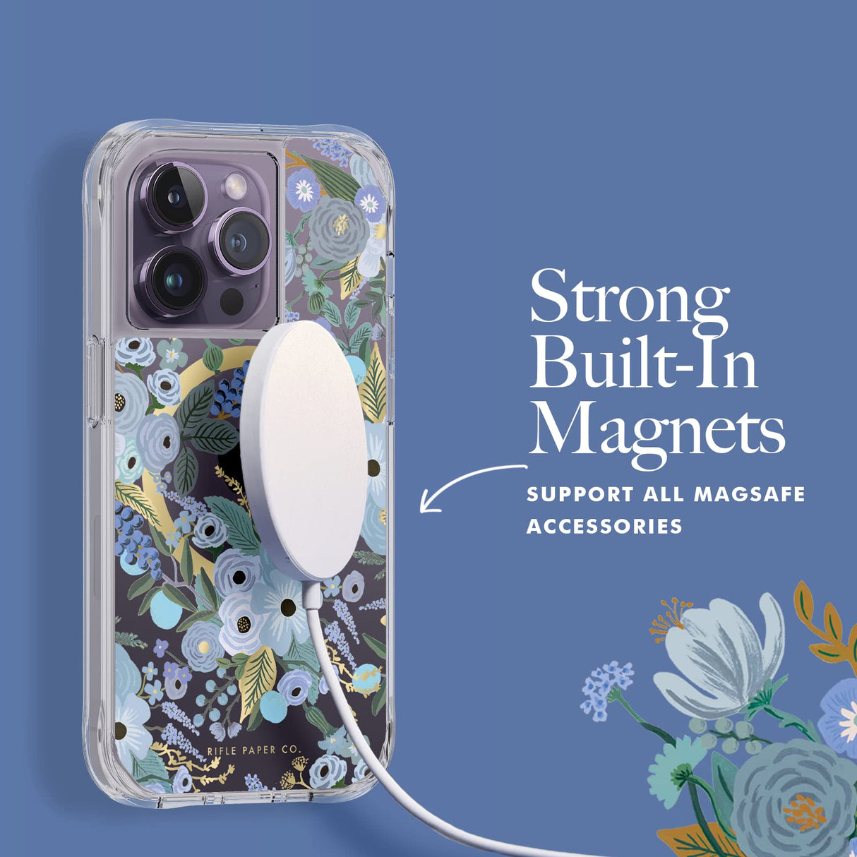 Rifle Paper Co - Magsafe Case For Apple Iphone 14 Pro - Garden Party Blue