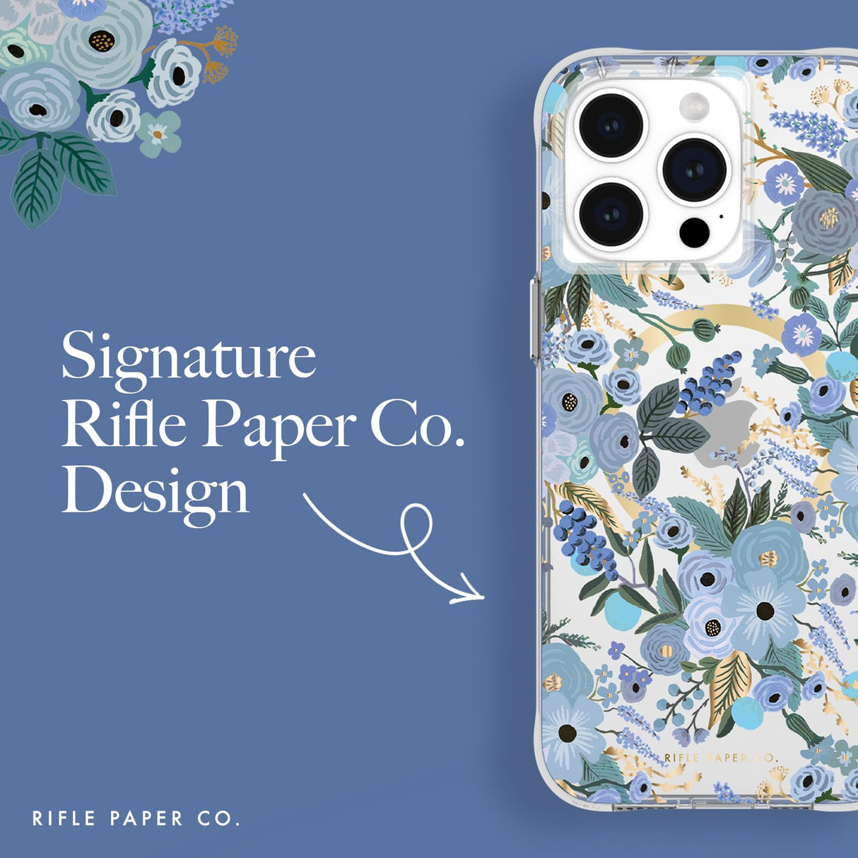 Rifle Paper Co - Magsafe Case For Apple Iphone 15 Pro Max - Garden Party Blue