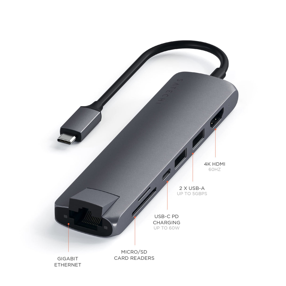 Satechi - Usb C Slim Multi Port With Ethernet Adapter - Space Gray