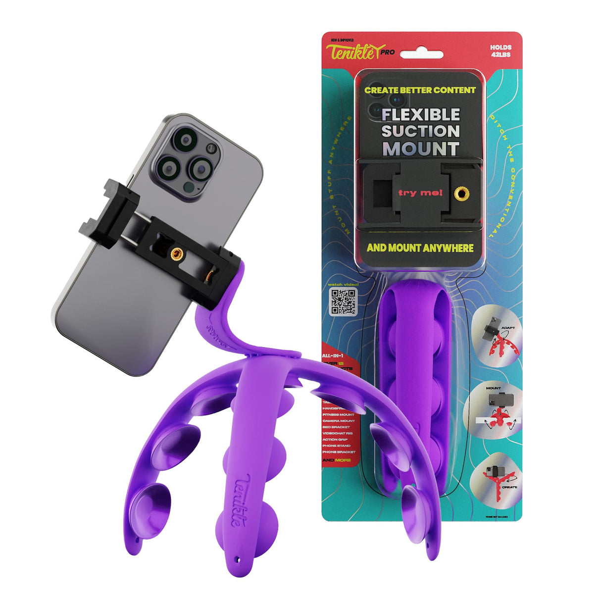 Tenikle - Pro Bendable Suction Cup Tripod Mount - Orchid Purple