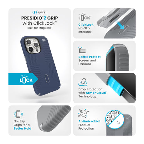 Speck - Presidio2 Grip Case With Clicklock For Apple Iphone 16 Pro - Coastal Blue