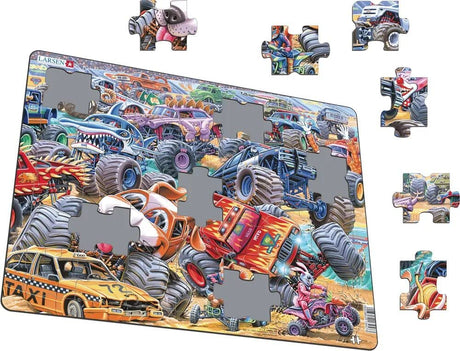 Larsen Puzzles Monster Truck Race 35 Piece Children's Jigsaw Puzzle