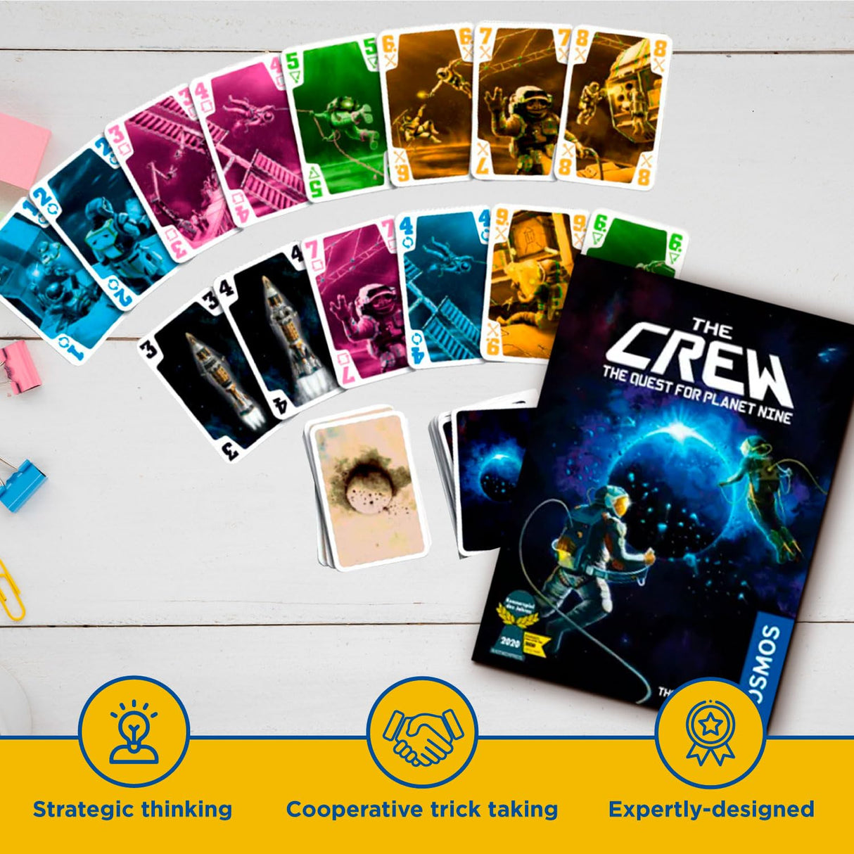 THAMES & KOSMOS The Crew - Quest for Planet Nine | Card Game | Kennerspiel des Jahres Winner | Cooperative | 3-5 Players | Ages 10+ | Trick-Taking | 50 Levels of Difficulty | Endless Replay