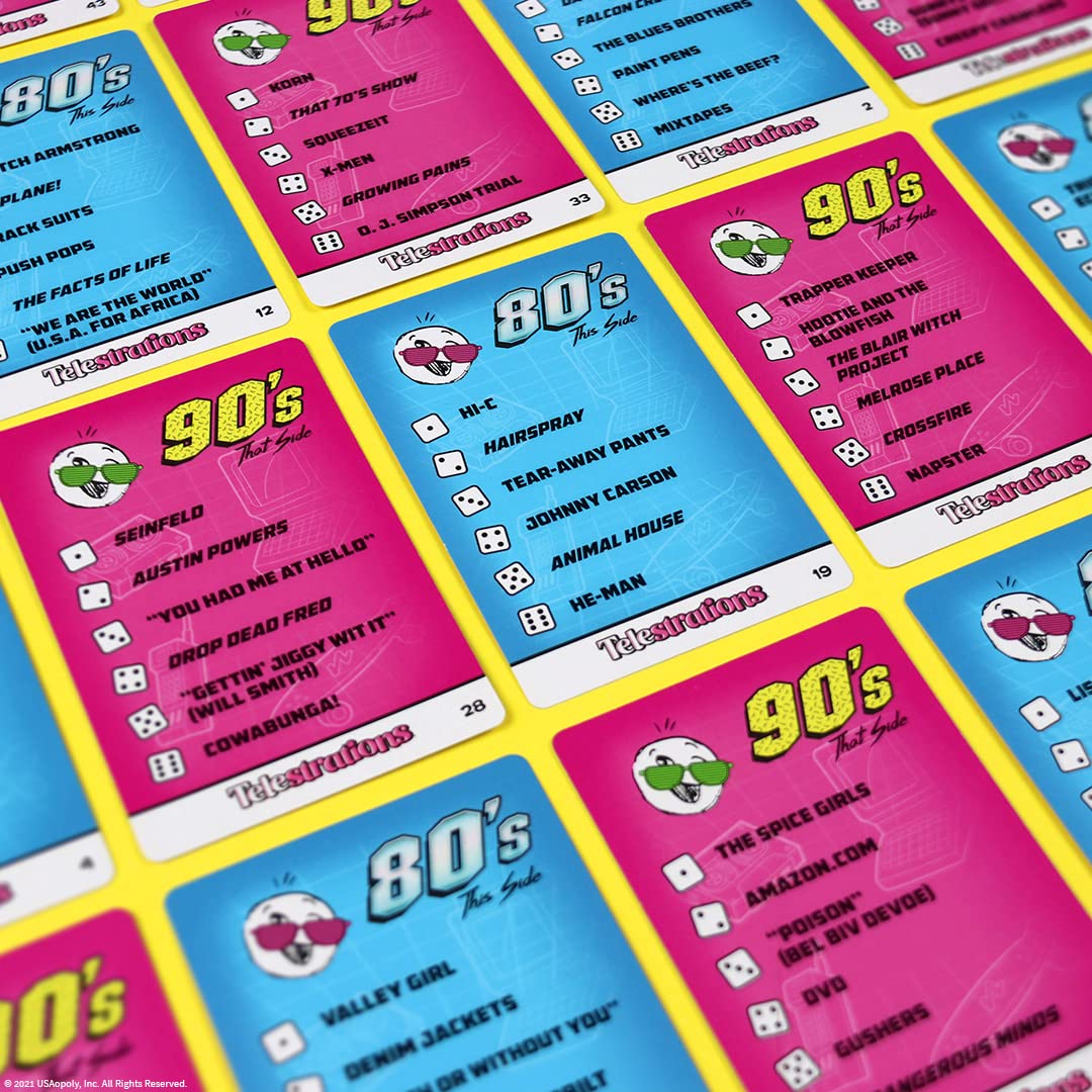 Telestrations 80s/90s Expansion Pack | Featuring 600 Totally Awesome Words, Phrases, and References | Great New Addition to Telestrations Party Game