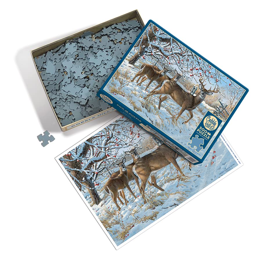 Cobble Hill 500 Piece Puzzle - Winter Deer - Sample Poster Included