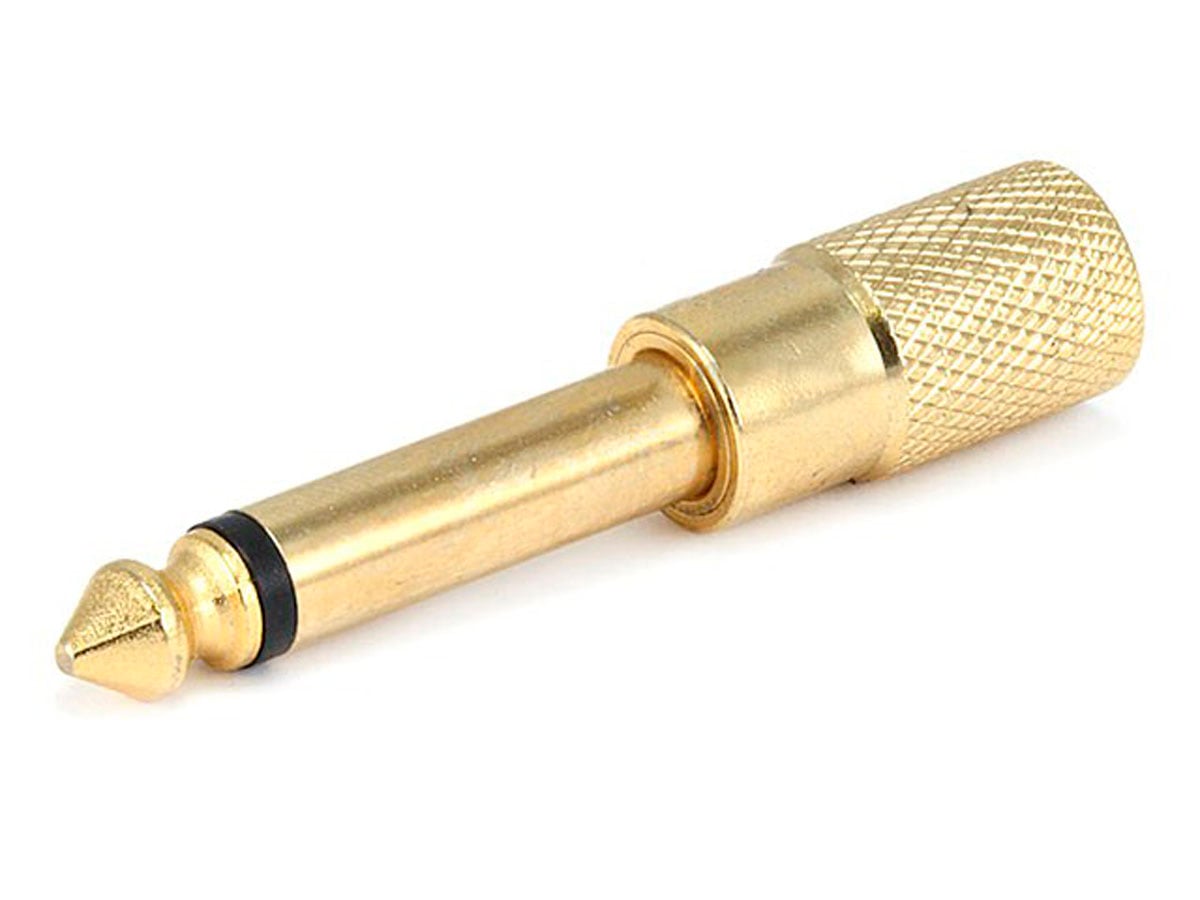 Monoprice 7167 metal 1/4in TS mono plug to 3.5mm TRS stereo jack adapter, gold plated