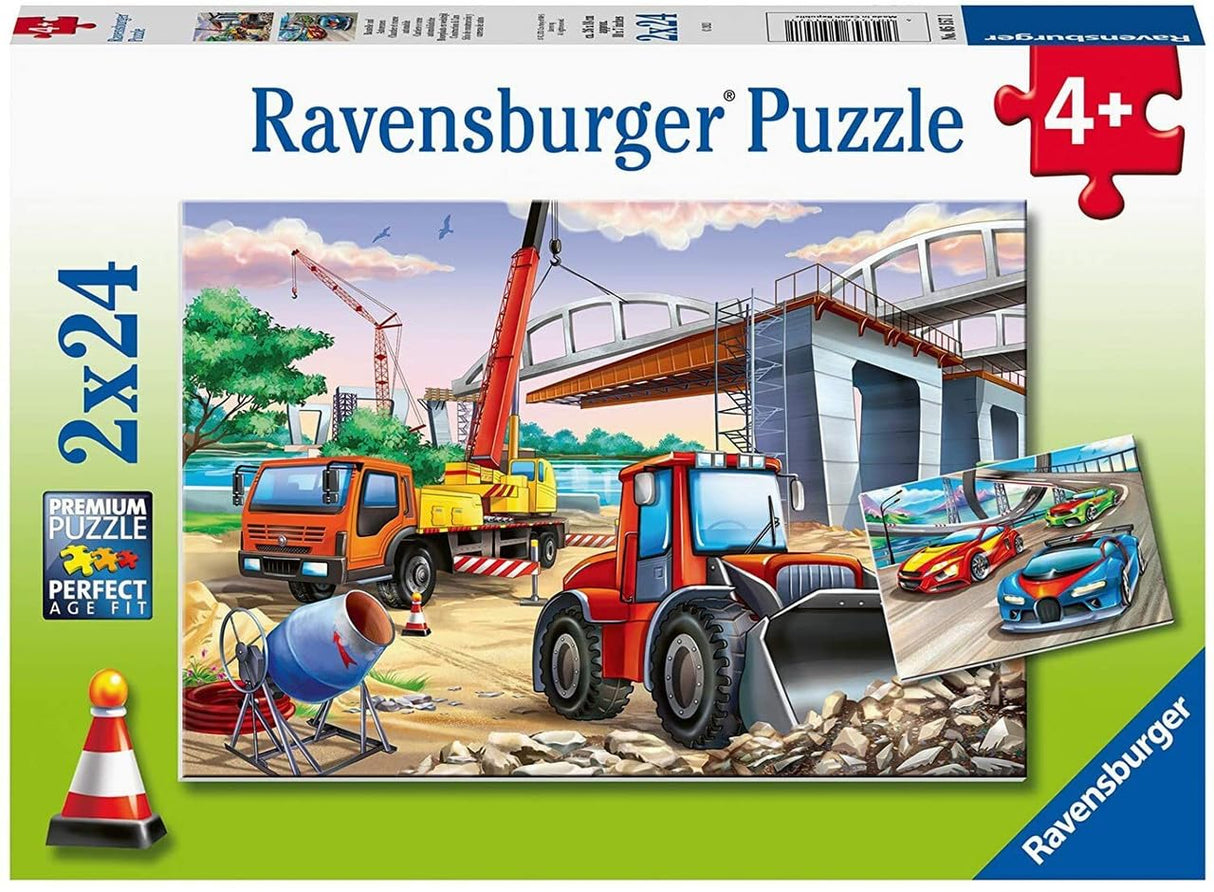 Ravensburger Construction Fun 2 x 24 Piece Jigsaw Puzzle Set for Kids - 05157 - Every Piece is Unique, Pieces Fit Together Perfectly