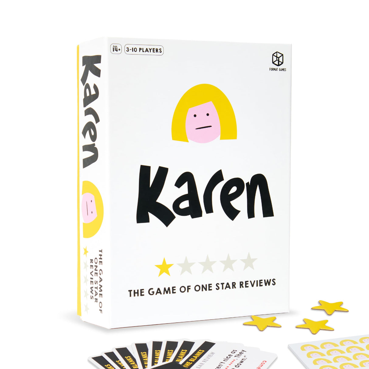 Karen Party Game - Hilarious Fake Complaints vs. Real One-Star Reviews! Fun Bluffing Game for Game Night, Ages 14+, 3-10 Players, 45-90 Minute Playtime, Made by Format Games