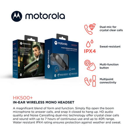 Motorola - Hk500plus In Ear Mono Bluetooth Headset - Black