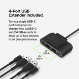 Belkin - 30w Pd Car Charger With 4 Port Power Extender 2m - Black