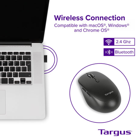 TARGUS MULTI DEVICE MIDSIZE COMFORT - MOUSE - ANTIMICROBIAL - BLUETOOTH, 2.4 GHZ