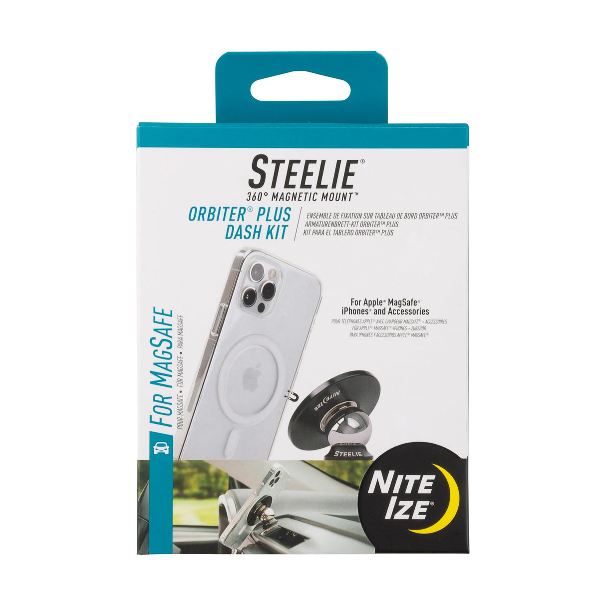 Nite Ize - Steelie Orbiter Plus Dash Mount Kit For Magsafe - Silver And Black