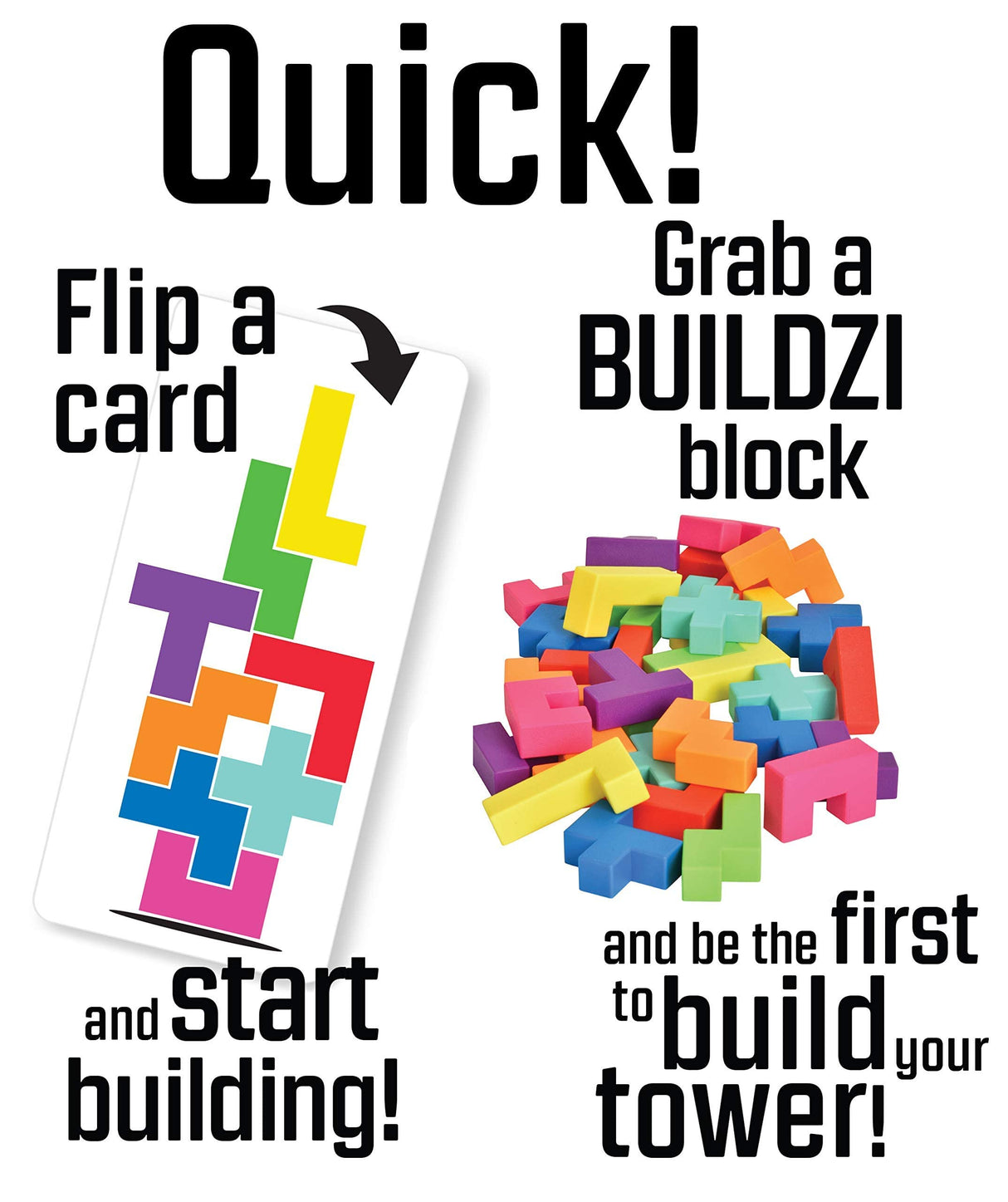 TENZI BUILDZI The Fast Stacking Building Block Game for The Whole Family - 2 to 4 Players Ages 6 to 96 - Plus Fun Party Games for up to 8 Players - Perfect Kids Game for Game Night