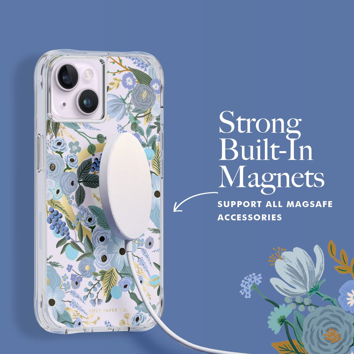 Rifle Paper Co - Magsafe Case For Apple Iphone 14 Plus - Garden Party Blue