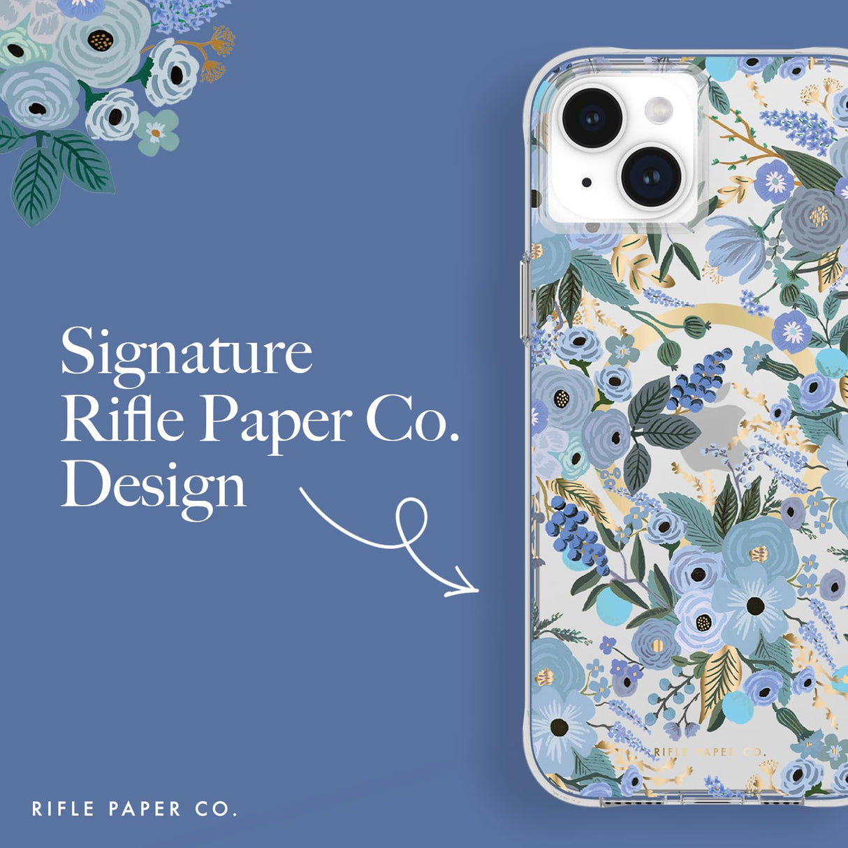 Rifle Paper Co - Magsafe Case For Apple Iphone 15 Plus - Garden Party Blue