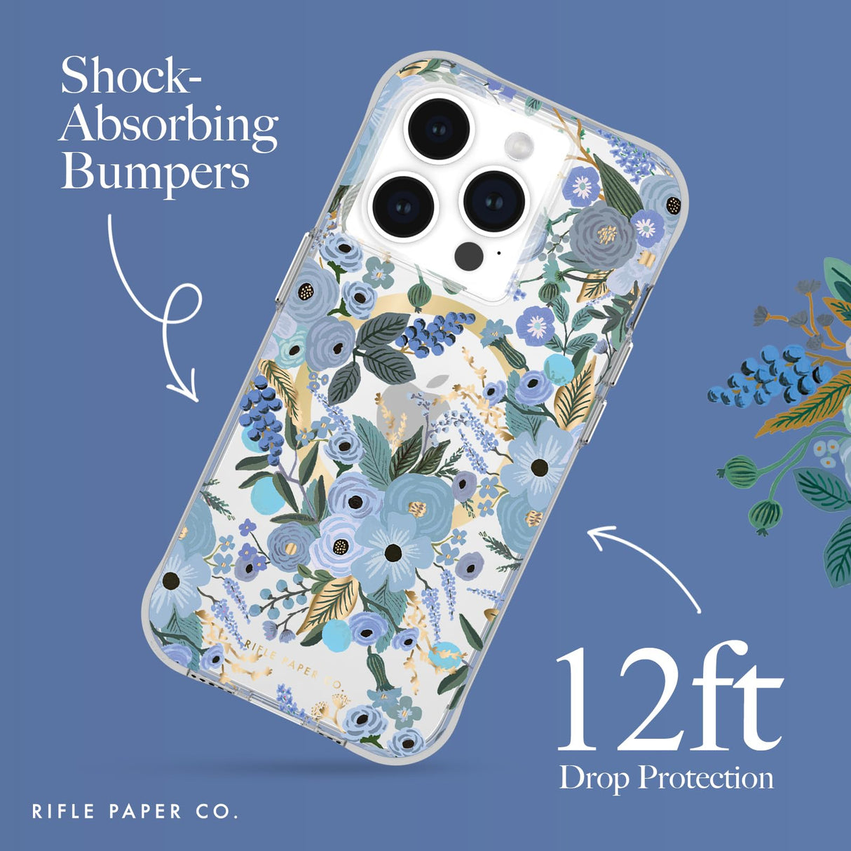 Rifle Paper Co - Magsafe Case For Apple Iphone 15 Pro - Garden Party Blue