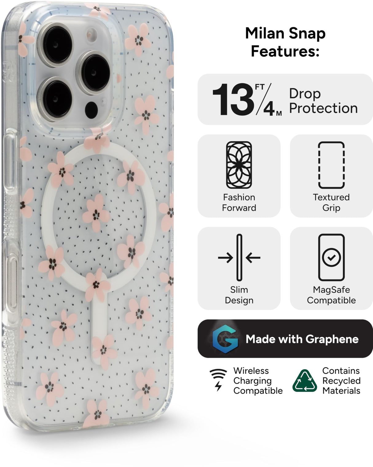 Zagg - Milan Snap Magsafe Case For Apple Iphone 16 Pro - Pink Daisies