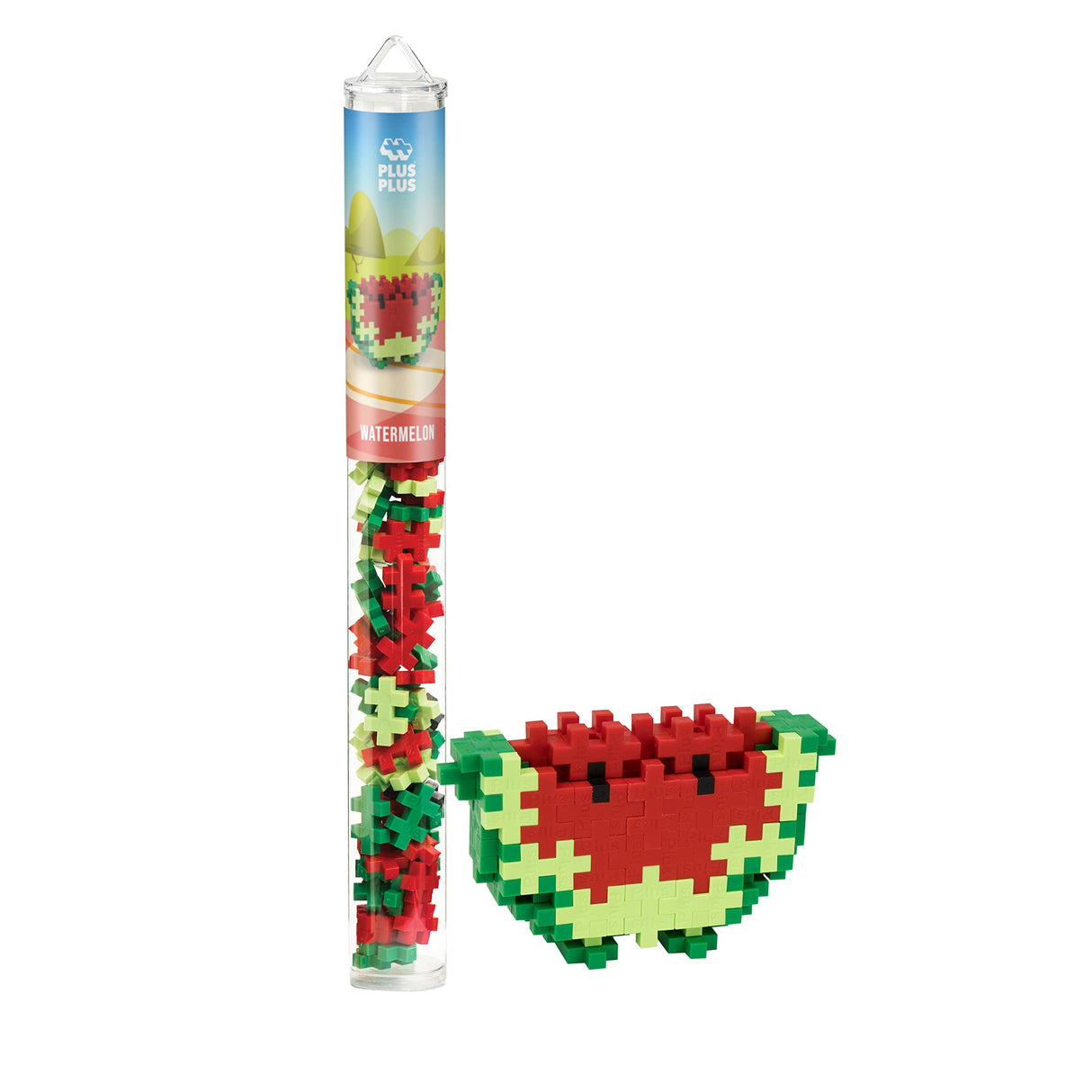 Plus Plus 3D Food Building Block Set, Fun Stem Toys for Kids, 70 Interlocking Pieces - Watermelon Mini Maker Tube Kit