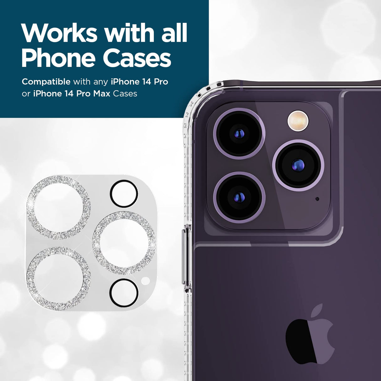 IPHONE 14 PRO/14 PRO MAX CASE-MATE LENS PROTECTOR - SPARKLE SILVER