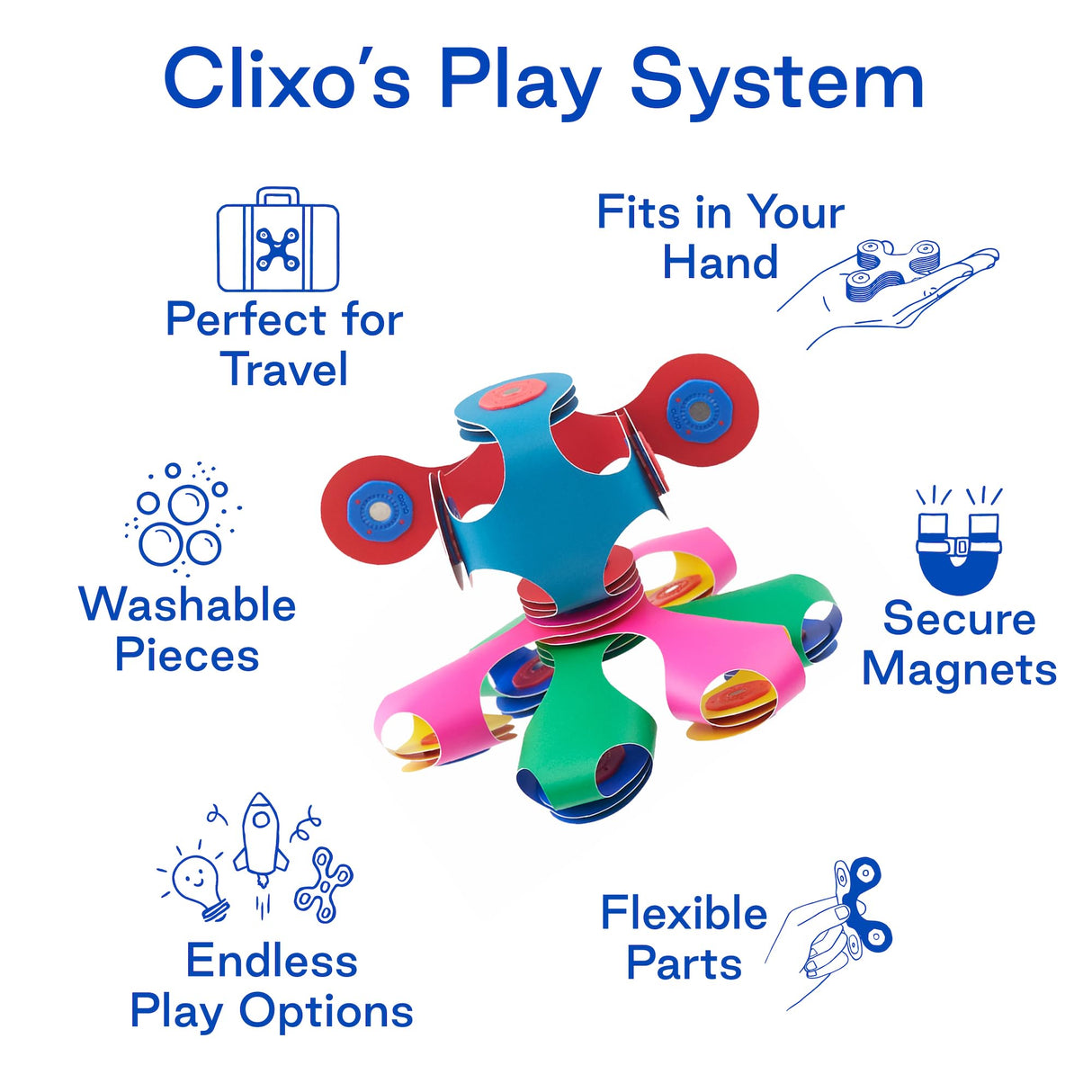 Clixo Tiny & Mighty Pack - 9 Pieces Over 100 Creations. Magnet Travel Toy, Flexible, Creative, Educational, Magnetic Building Toy Designed for Hours of STEM Play. Multisensory Magnetic Toy. Ages 4-99