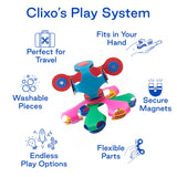 Clixo Tiny & Mighty Pack - 9 Pieces Over 100 Creations. Magnet Travel Toy, Flexible, Creative, Educational, Magnetic Building Toy Designed for Hours of STEM Play. Multisensory Magnetic Toy. Ages 4-99