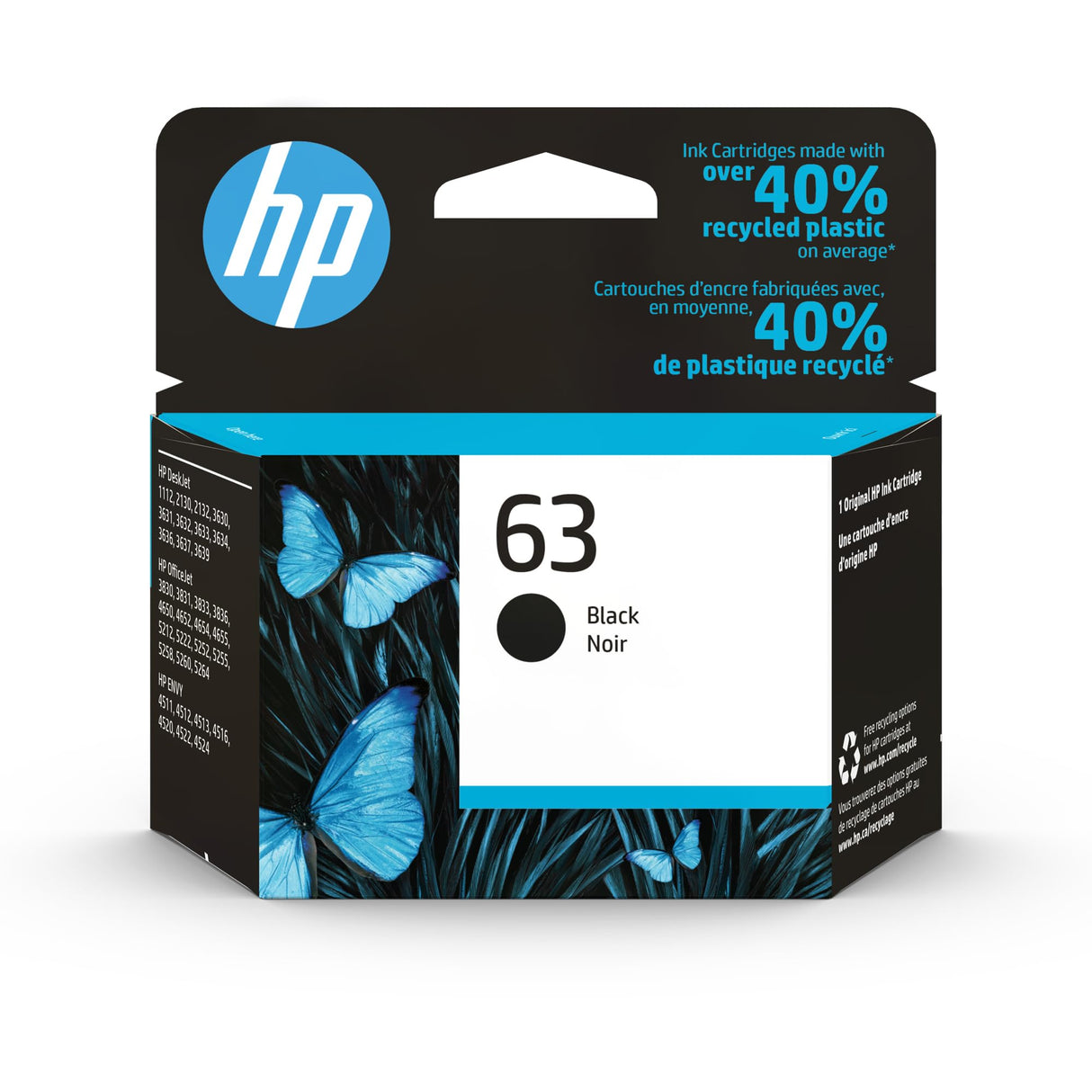 HP 63 Black Ink Cartridge | Works with HP DeskJet 1112, 2130, 3630 Series; HP ENVY 4510, 4520 Series; HP OfficeJet 3830, 4650, 5200 Series