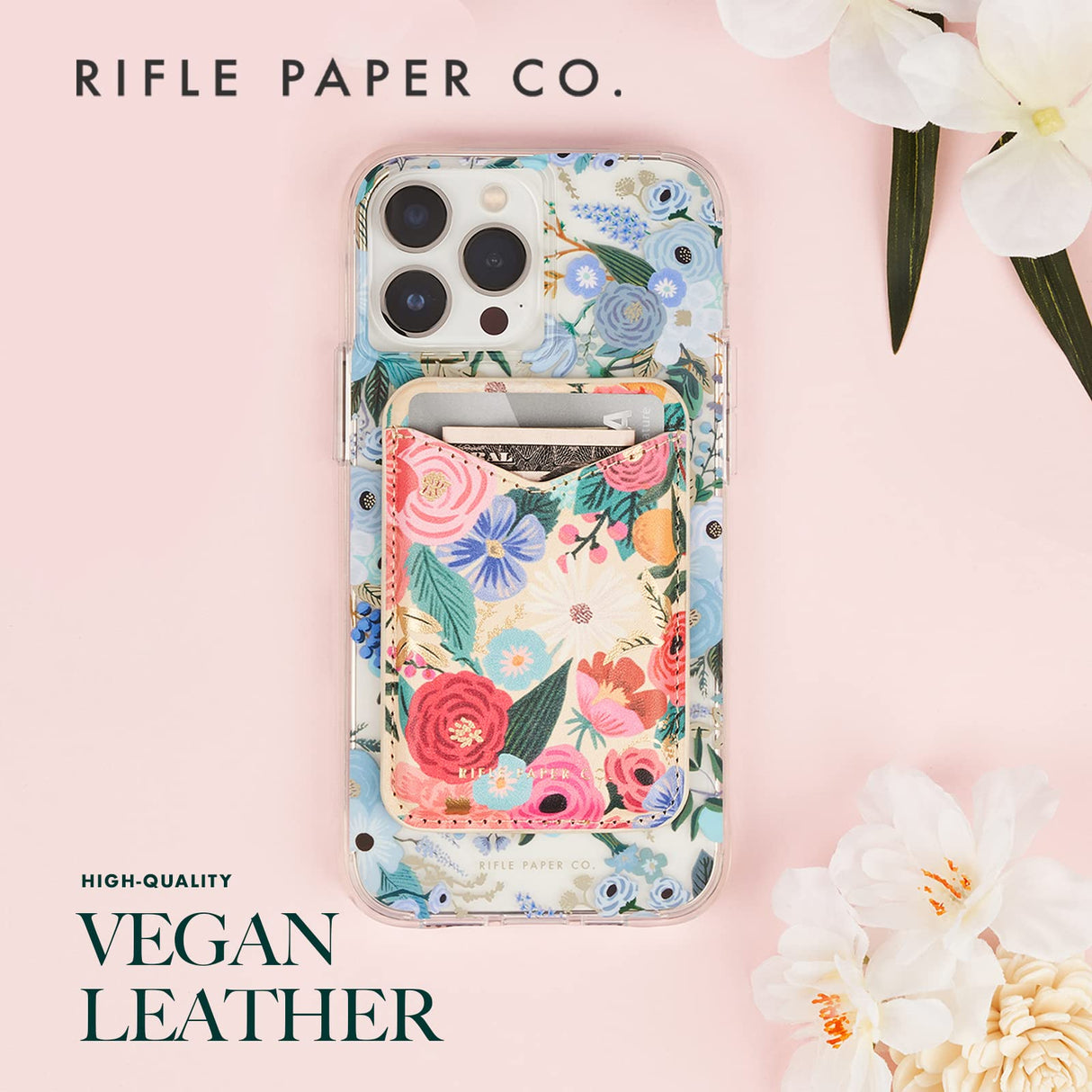 Case Mate Rifle Paper Co. Magnetic Card Holder works with MagSafe - Garden Party Blush