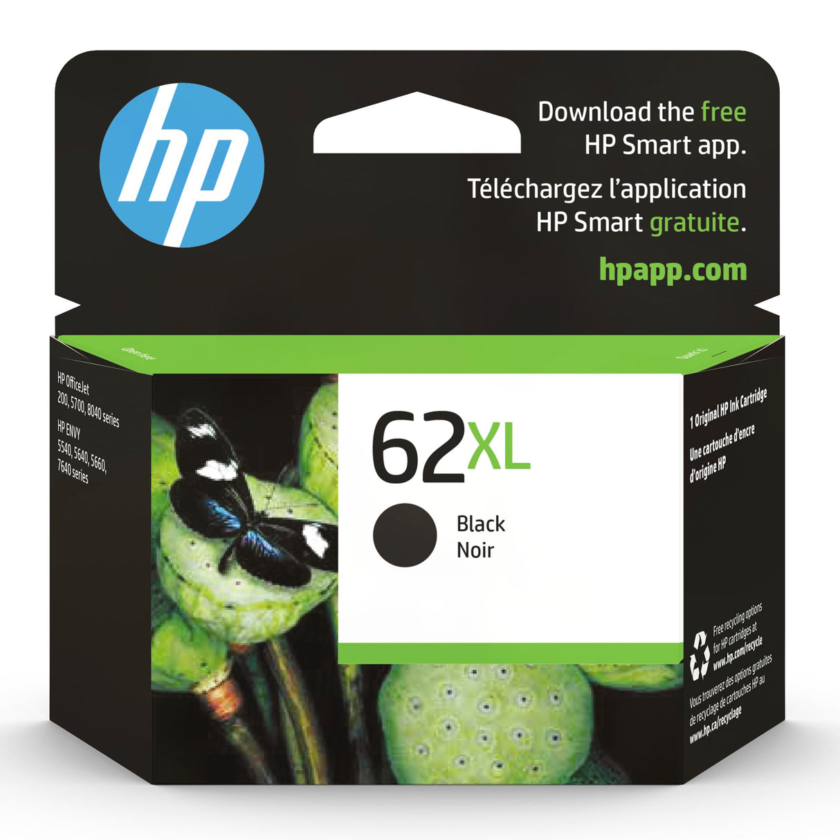 HP 62XL Black High-yield Ink cartridge | Works with HP ENVY 5540, 5640, 5660, 7640 Series, HP OfficeJet 5740, 8040 Series, HP OfficeJet Mobile 200, 250 Series