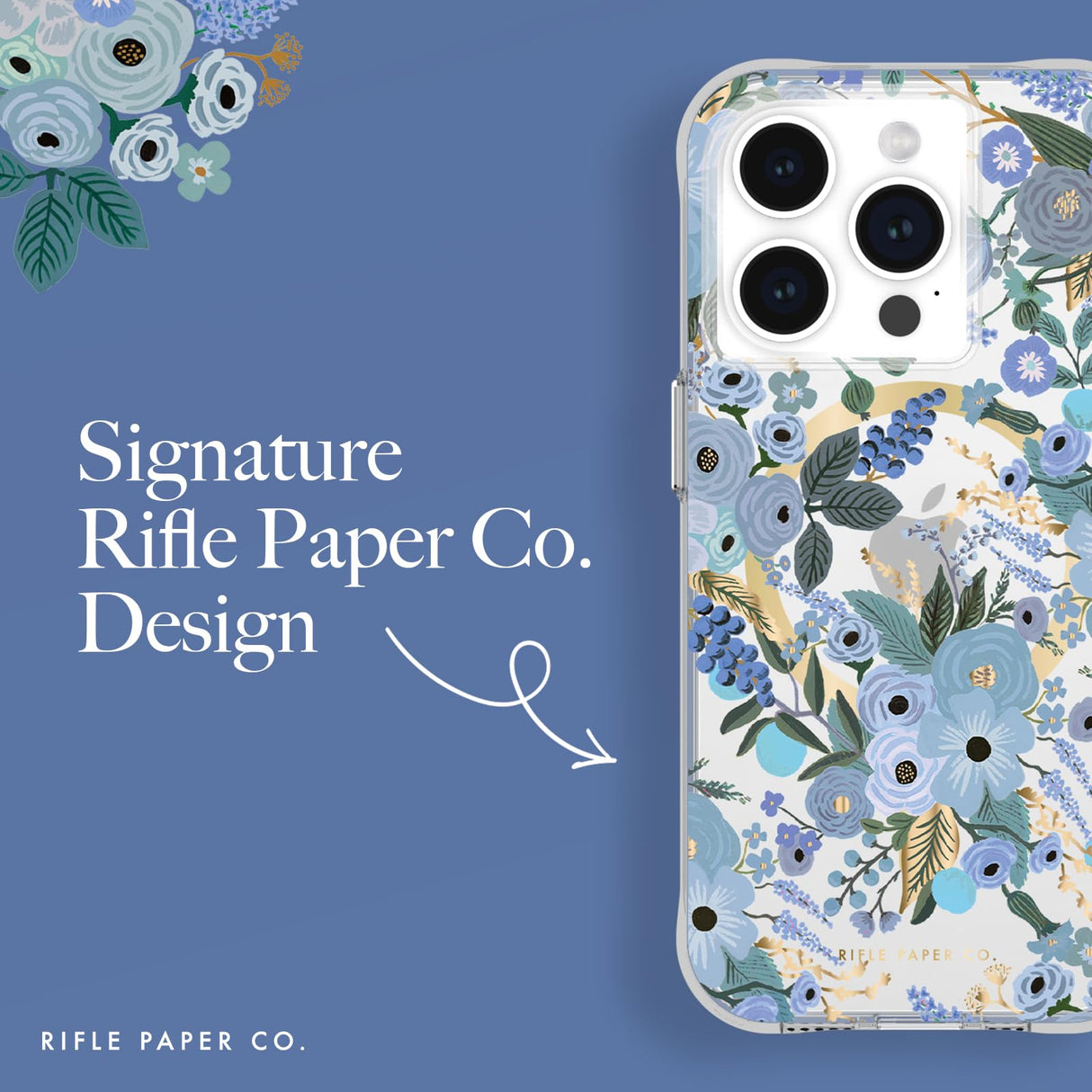 Rifle Paper Co - Magsafe Case For Apple Iphone 15 Pro - Garden Party Blue