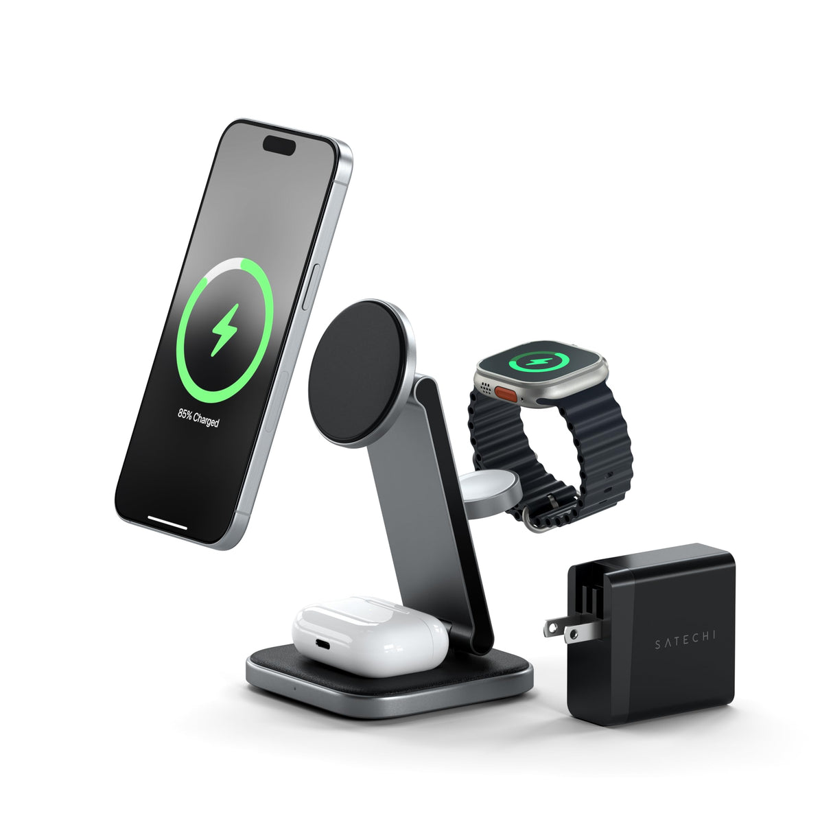 Satechi - 3 In 1 Foldable Qi2 Wireless Charging Stand - Space Gray